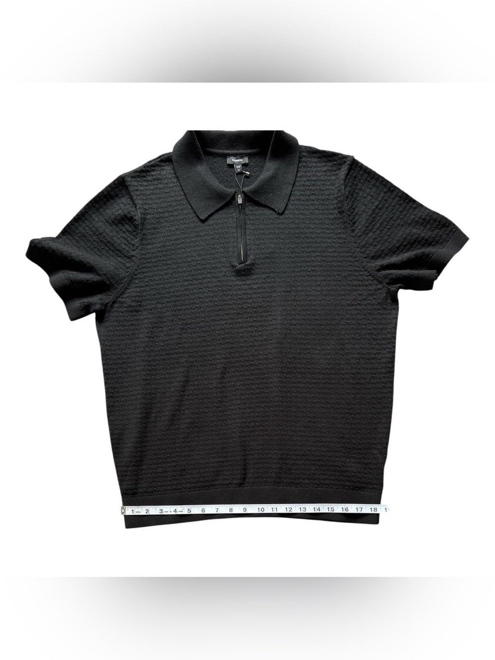 Express Black Short-Sleeve Knit Polo with Zip Collar - Picture 5 of 8